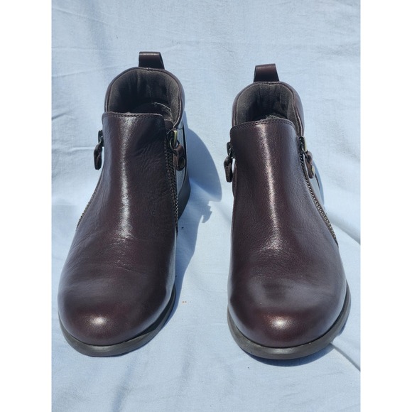 Munro Shoes - Munro American Drk Brown Leather Ankle Boots Dual Zip Low Heel Size 7.5N
